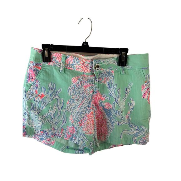 Lilly Pulitzer size 8 green seashells shorts Callahan coral - Picture 1 of 10